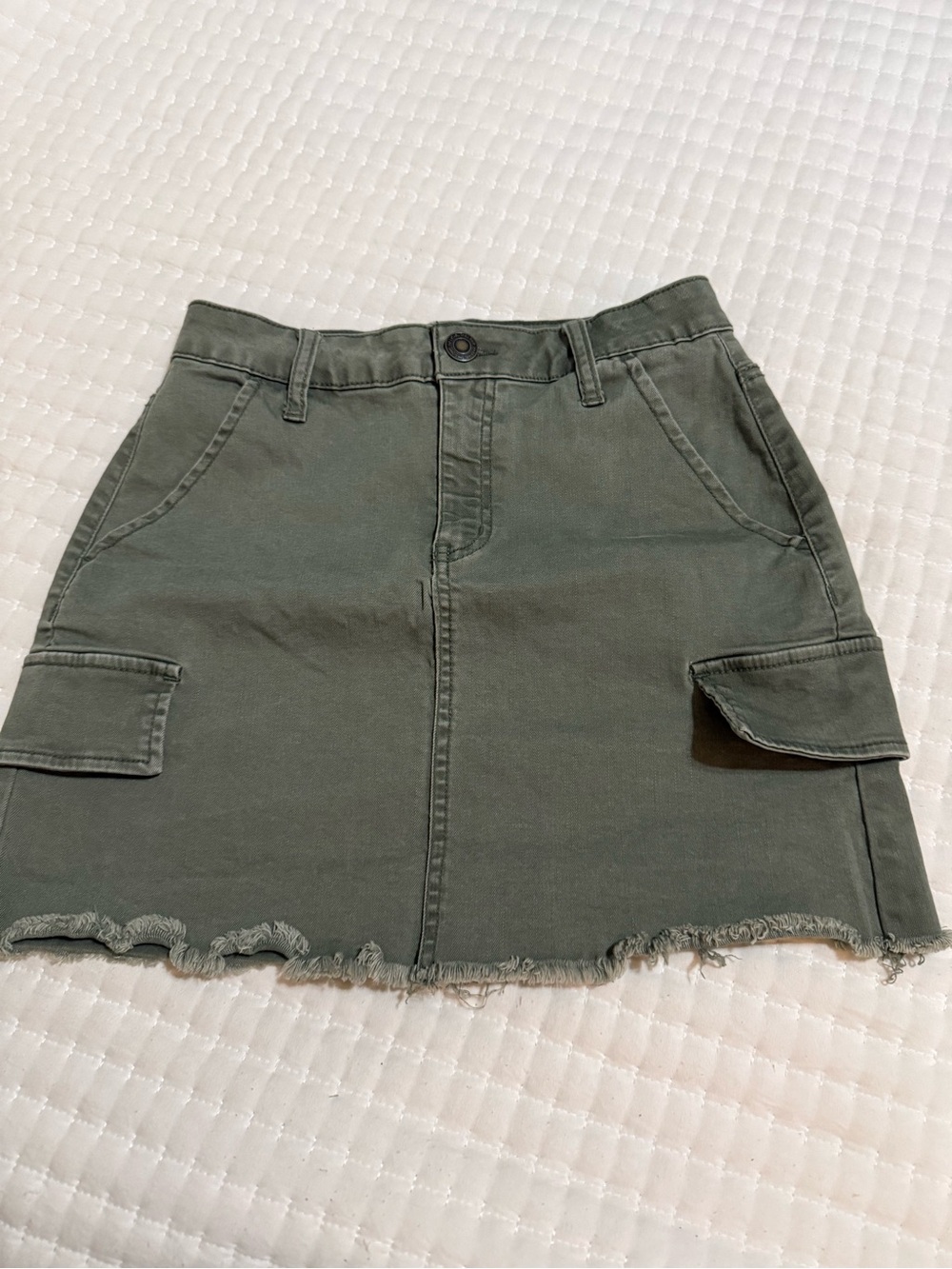 SO Olive Green Cargo Mini Skirt with Frayed Hem